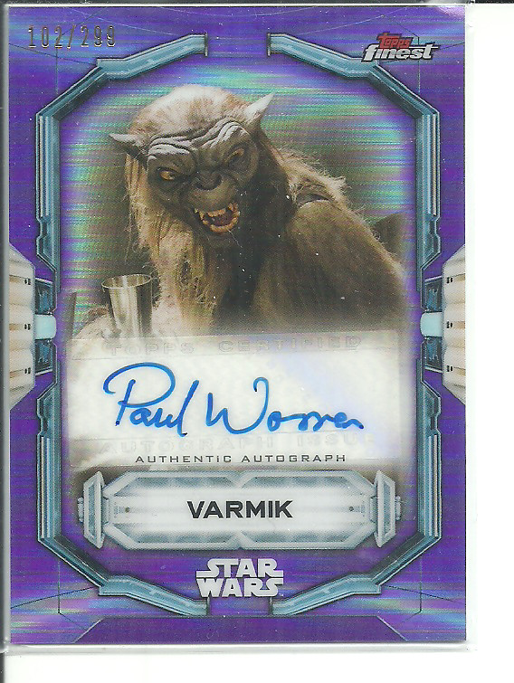 PAUL WARREN AS VARMIK 2022 TOPPS FINEST STAR WARS PURPLE REFRACTOR AUTOGRAPH #D