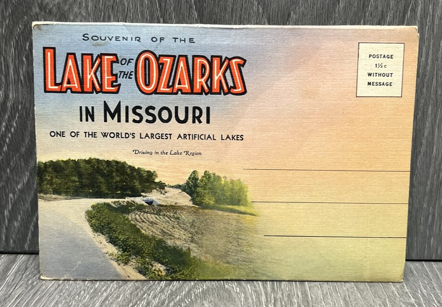 Vintage Lake of the Ozarks Missouri Souvenir Fold-Out Postcard Booklet Map 1940s