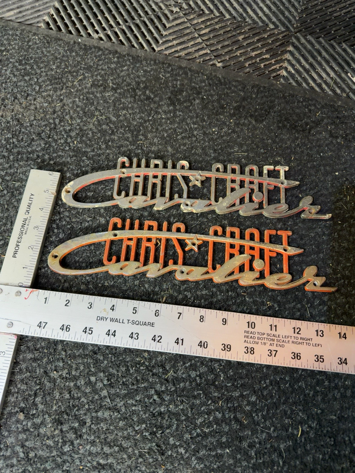 Pair Vintage Chris Craft CAVALIER Metal Boat Emblems Original Badges ~13”