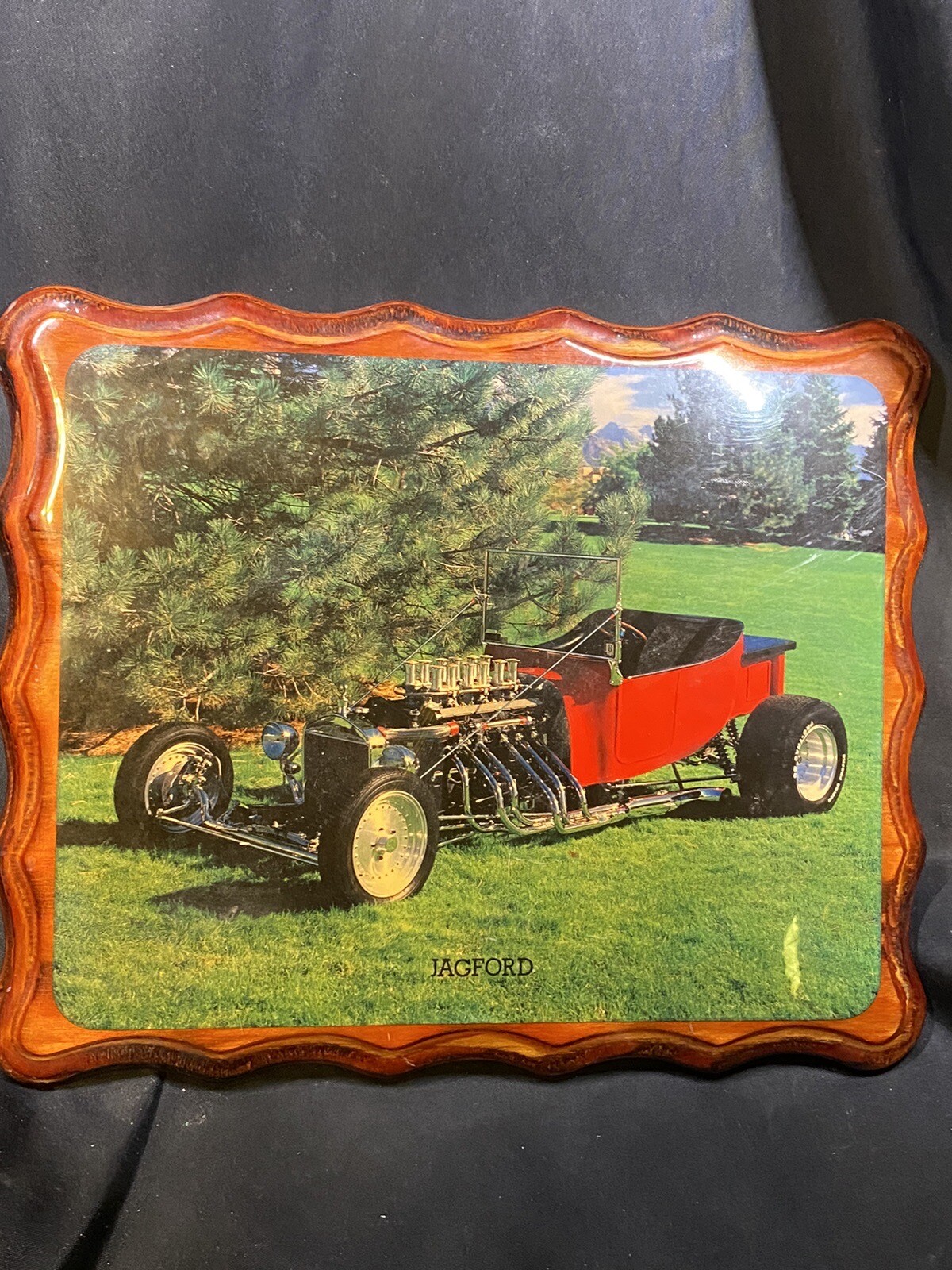 VINTAGE JAGFORD HOT ROD 9 X 11 WOOD PLAQUE 