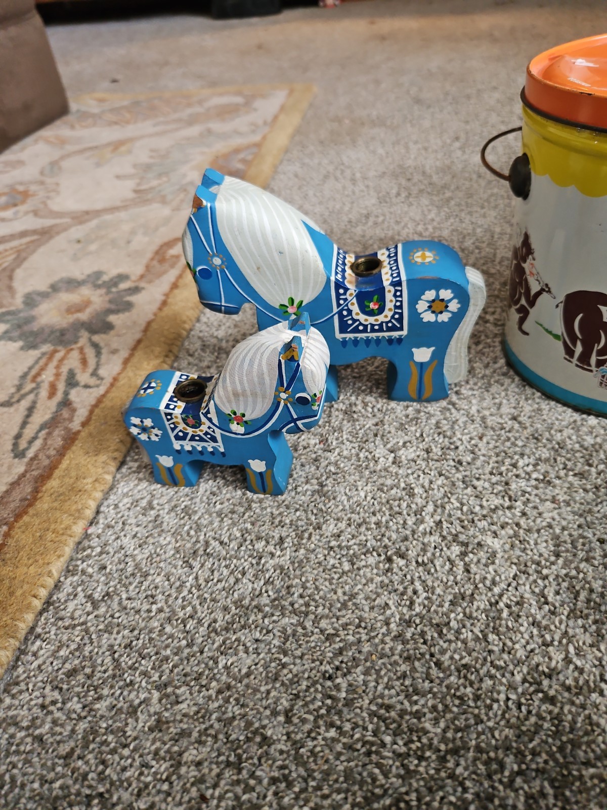 Vtg  Handpainted Blue  Horse DANMARK Floral Pattern Candle Holder SET of 2