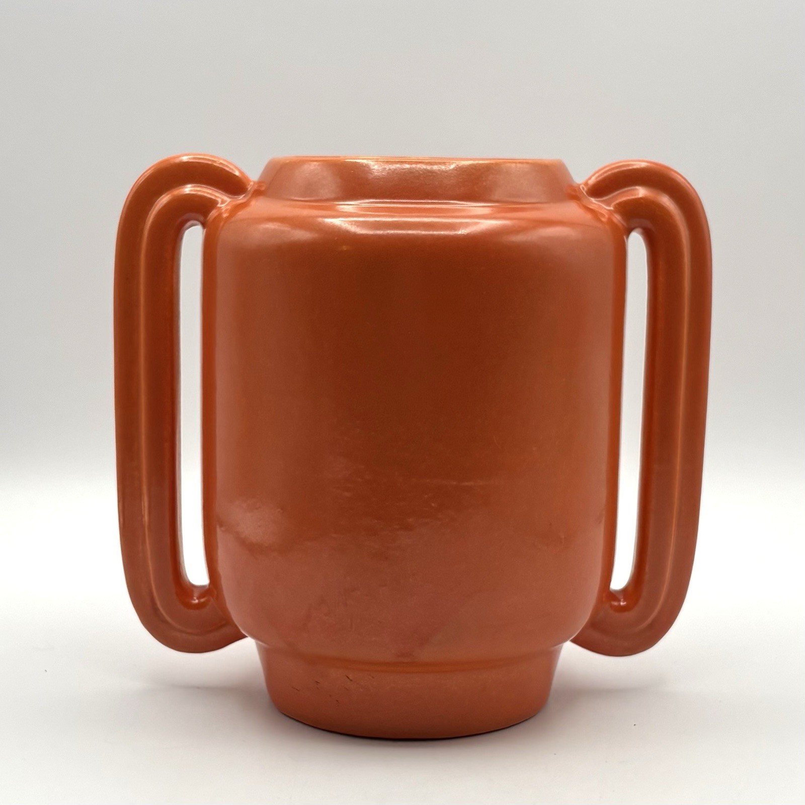 Vintage Art Deco Stengl Loving Cup Orange Tangerine Vase Two Handles #3105 Rare