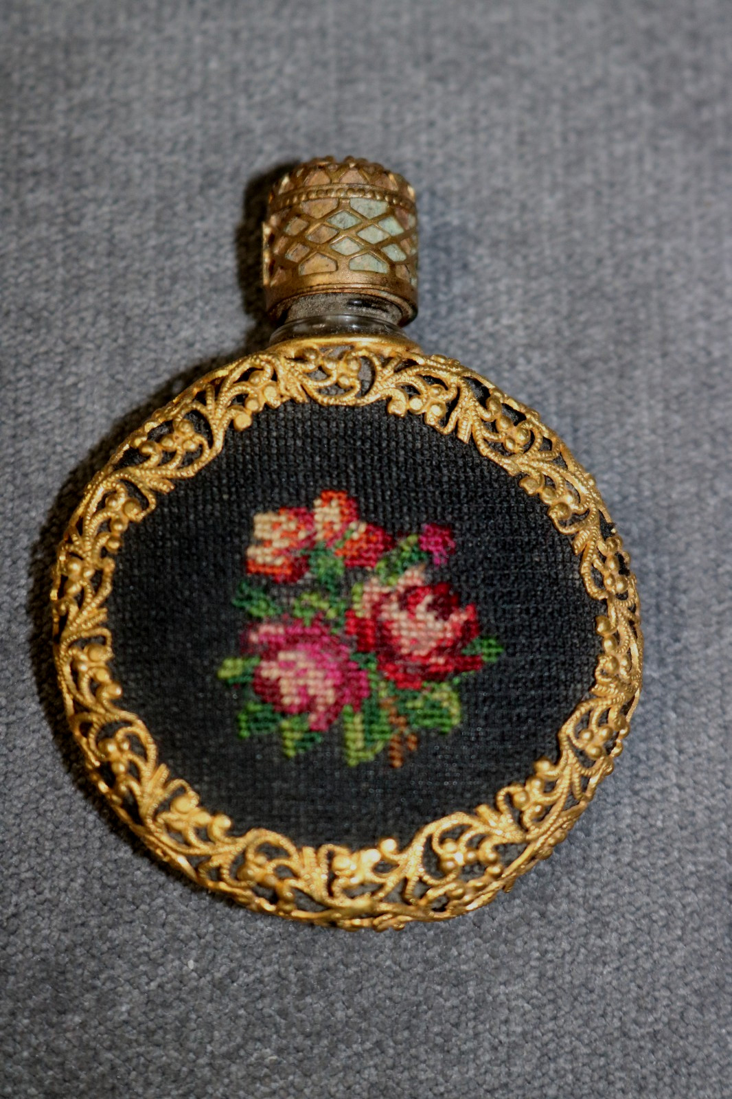 Vintage Pompadour Petit Point Perfume Bottle 2 1/4\