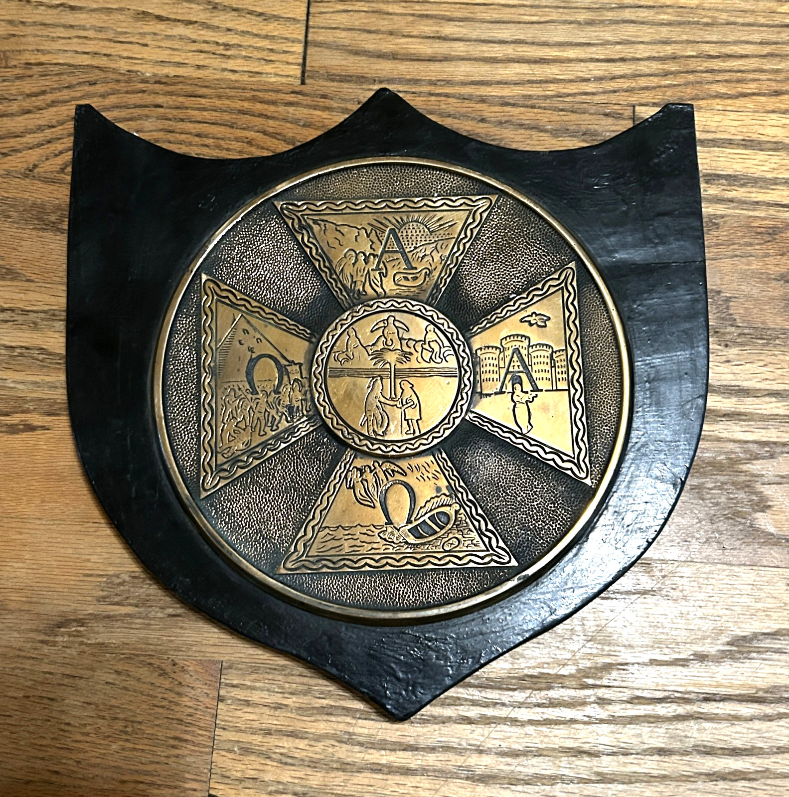 ANTIQUE Alpha Tau Omega fraternity Great Seal crest wall plaque, brass ATO - OLD ANTIQUE Alpha Tau Omega fraternity Great Seal crest wall plaque, brass ATO - OLD