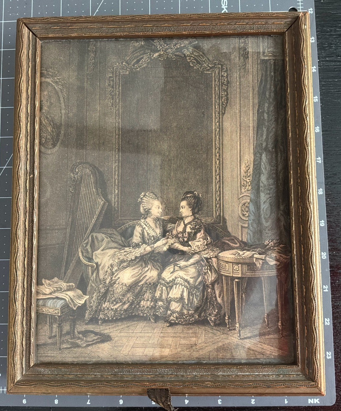 Antique Vintage Vanity Jewelry Box Mirror Glass Bottom Victorian Lady Print Antique Vintage Vanity Jewelry Box Mirror Glass Bottom Victorian Lady Print