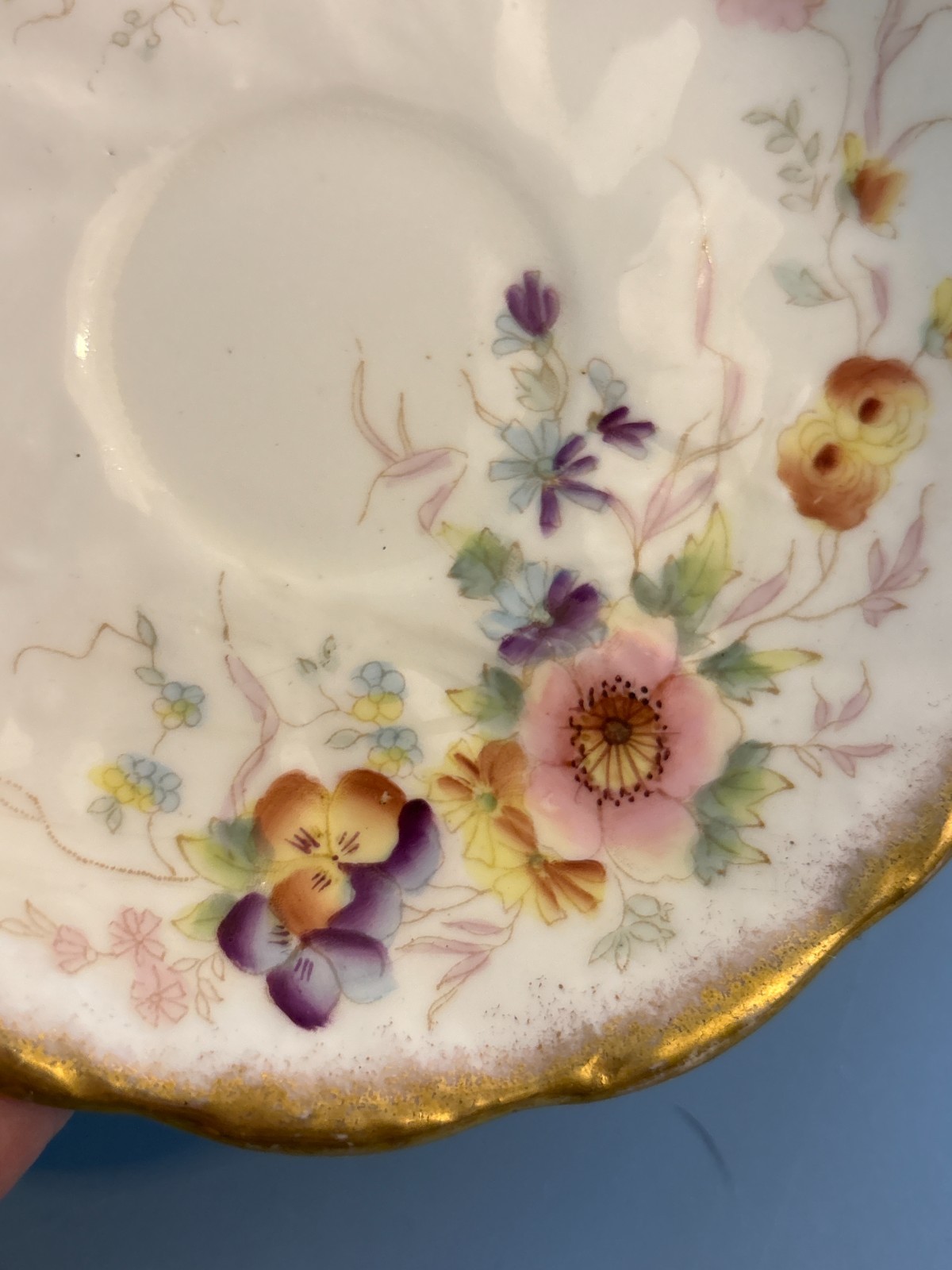 Antique Redfern Drakeford Pansy Floral Saucer Gold Gilt RD 322753 c1898 England