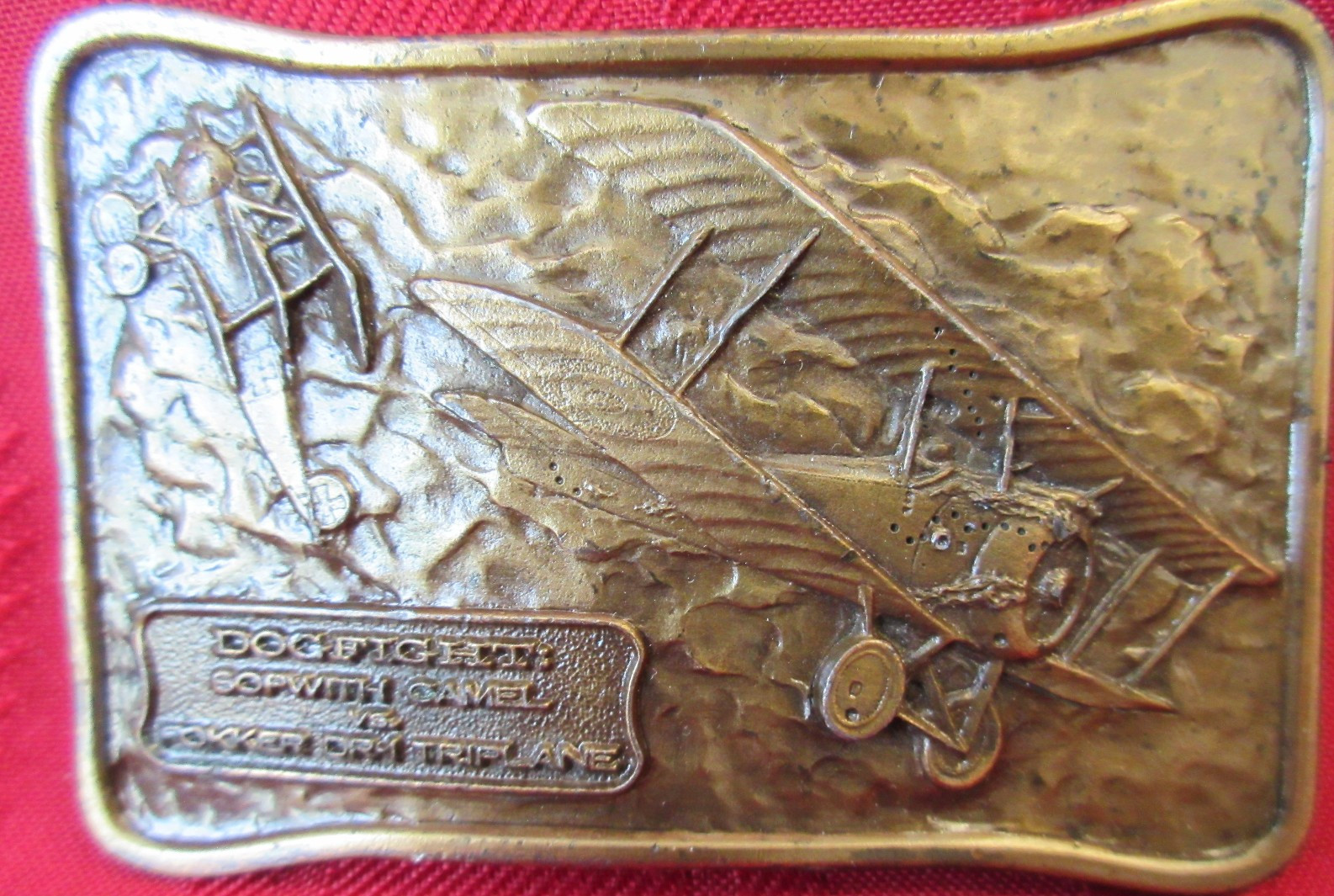 Vintage 1976 Bergamot Brass Works Dog Fight Triplane L-38 Belt Buckle