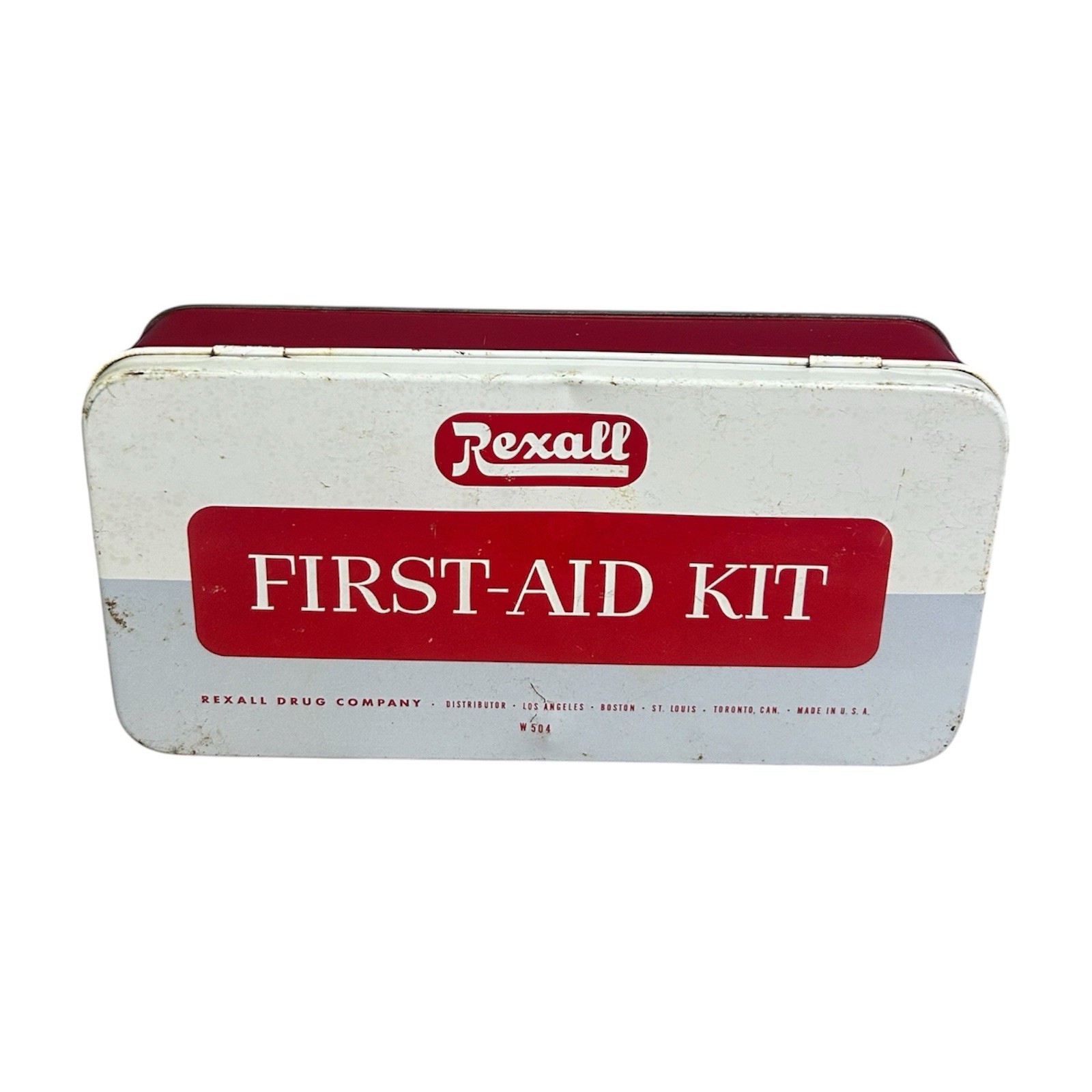 Vintage Rexall First Aid Kit Tin W504 Metal Drug Store Advertising Empty Case