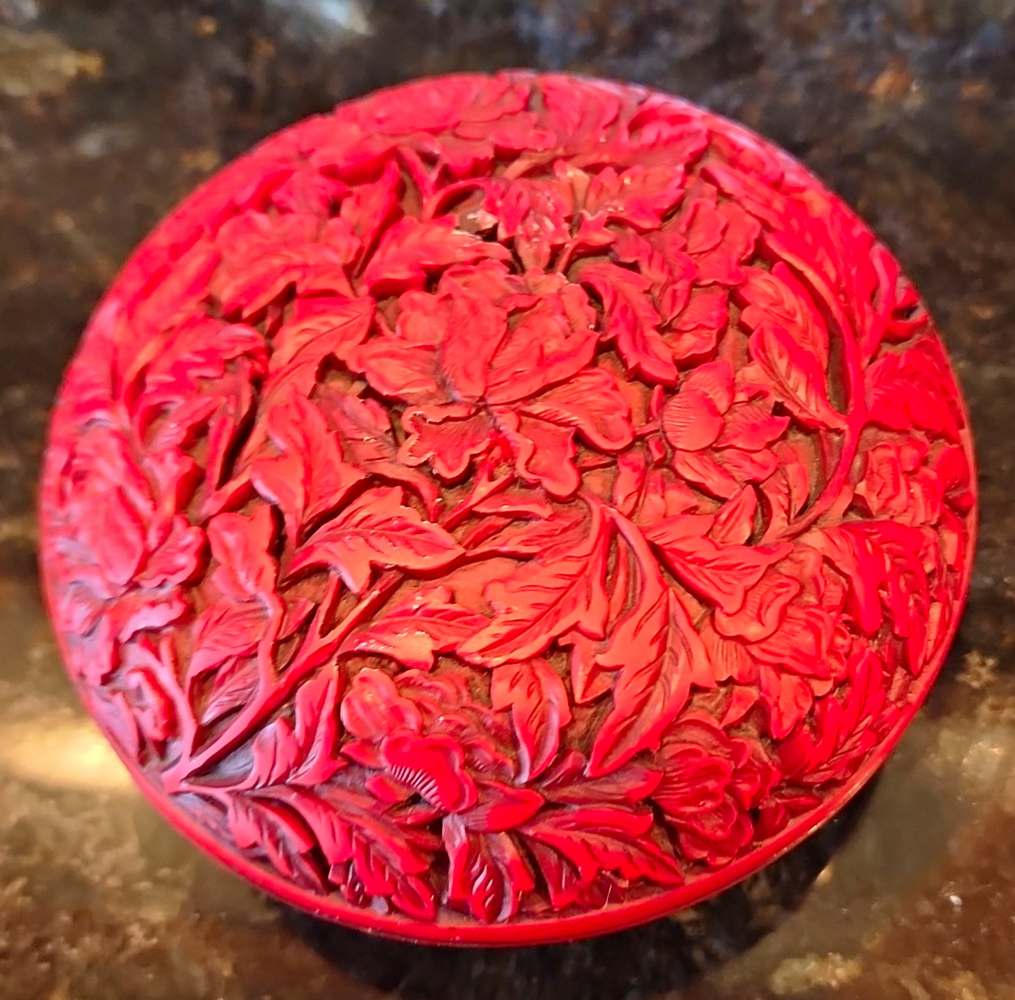 Stunning Set of 3 Vintage Maitland-Smith Red Cinnabar Style Carved Lacquer Boxes