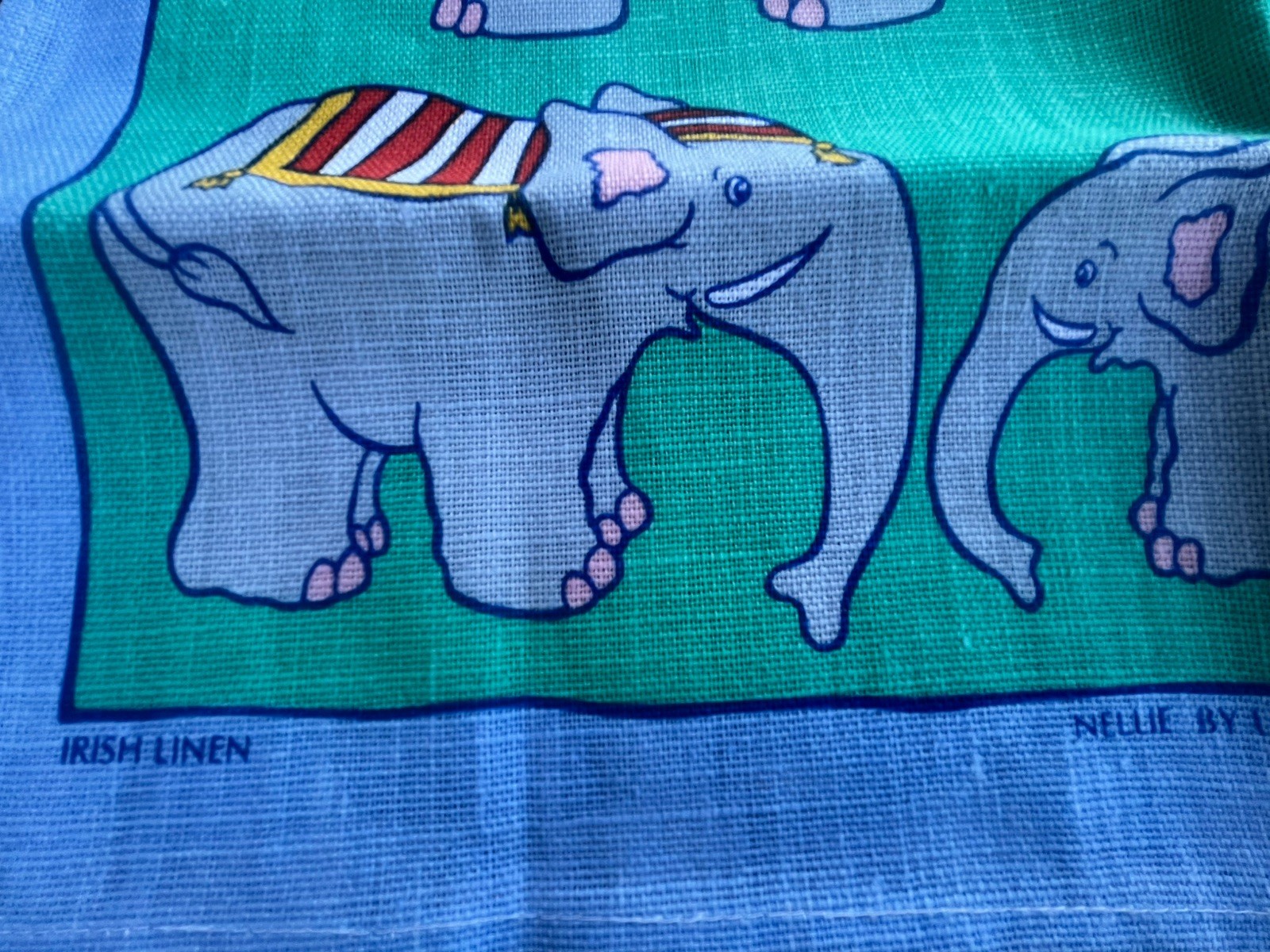 Vintage Ulster tea towel Irish Linen Circus Elephants Nursery / Bohemian 
