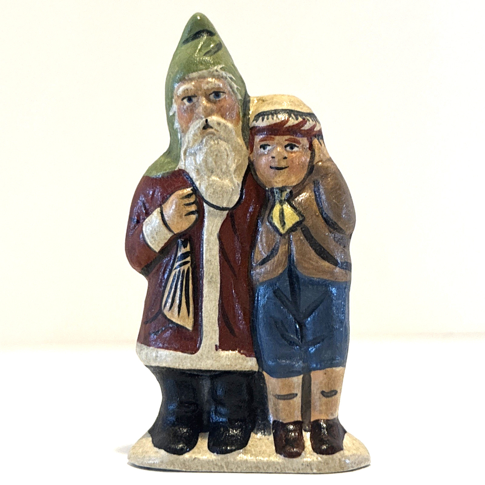 VTG Vaillancourt Folk Art Father Christmas Arm Around Boy Hand Painted Santa USA VTG Vaillancourt Folk Art Father Christmas Arm Around Boy Hand Painted Santa USA