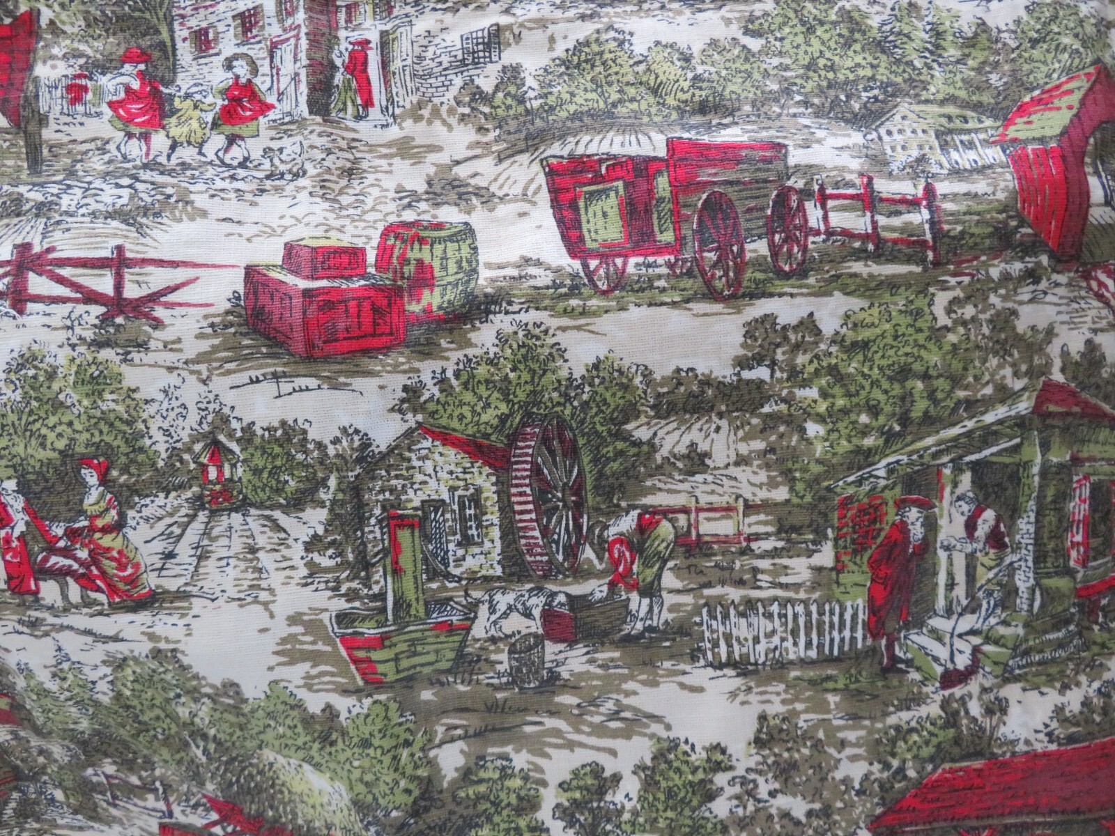 Beautiful Vintage Folk English Style Barkcloth Curtains Victorian Granma Moses