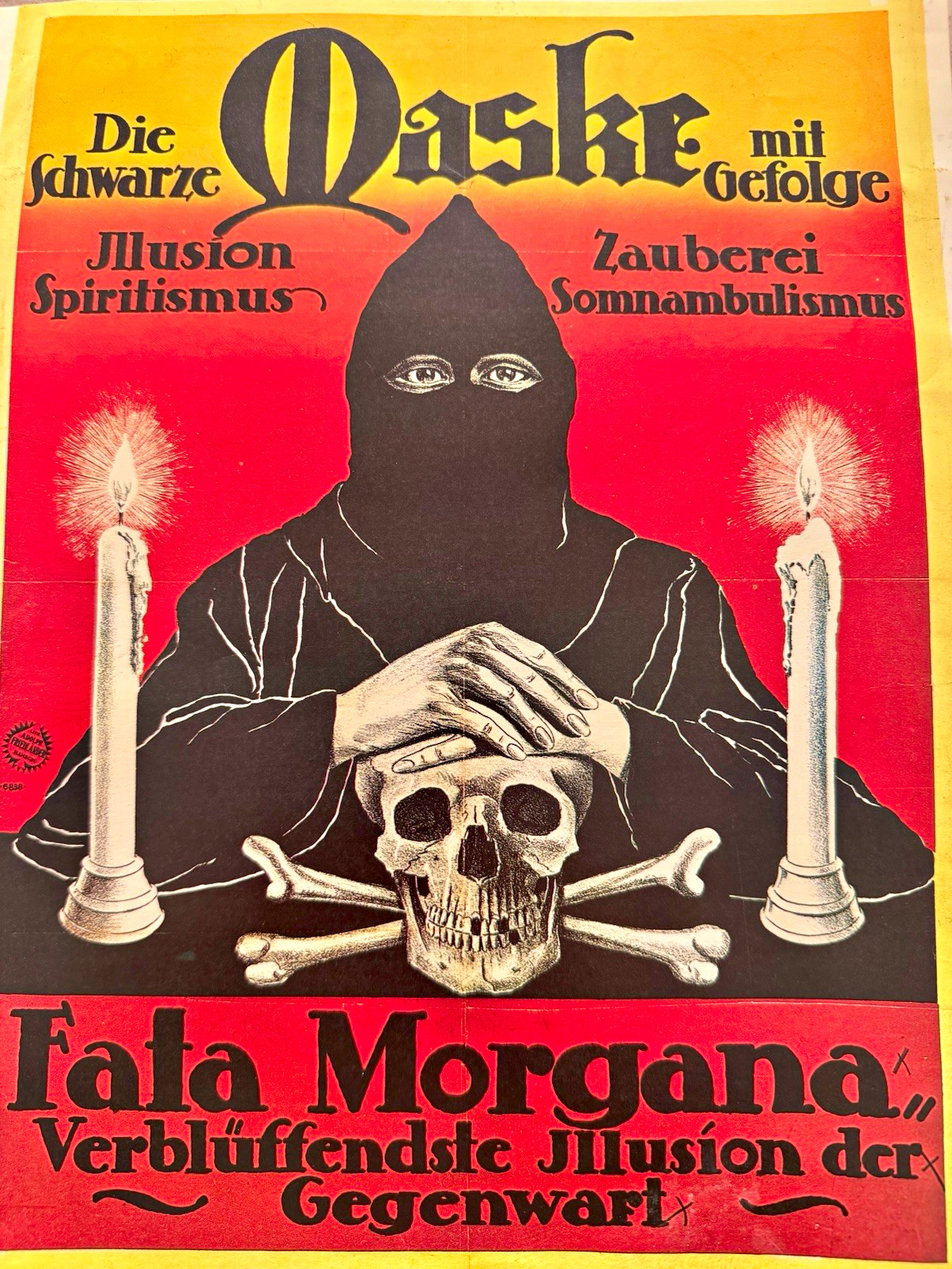 1914 Morgana Die “The Black Mask” Vintage Halloween Print Poster Skull Devil Old 1914 Morgana Die “The Black Mask” Vintage Halloween Print Poster Skull Devil Old