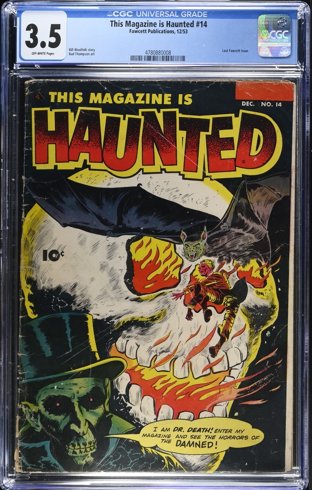 THIS MAGAZINE IS HAUNTED #14 (1953) CGC 3.5 OW CLASSIC G.A. BURNING SKULL COVER THIS MAGAZINE IS HAUNTED #14 (1953) CGC 3.5 OW CLASSIC G.A. BURNING SKULL COVER