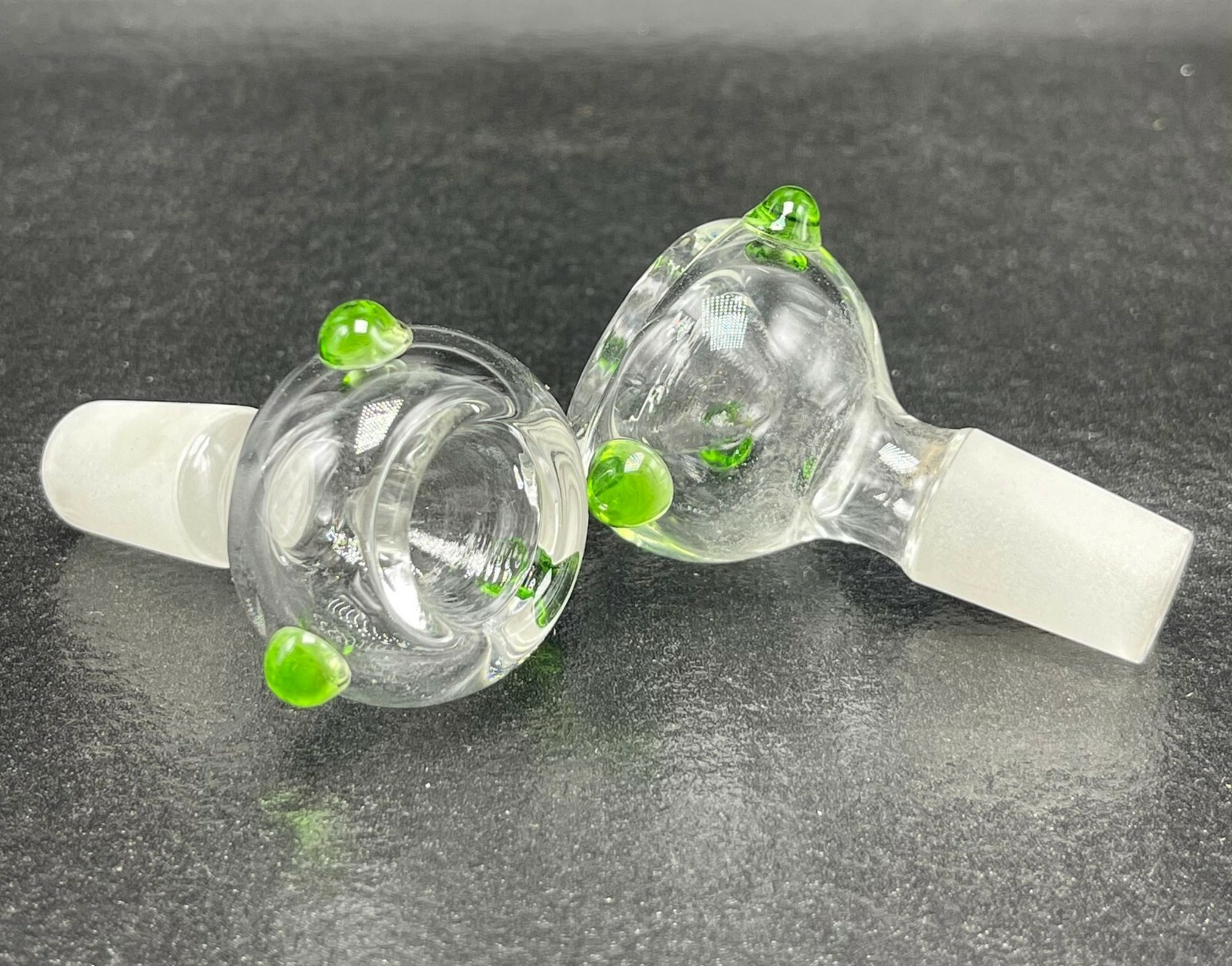 2 PACK BOWL 14MM CLEAR GREEN GLASS REPLACEMENTS FOR BONG USA SELLER FREE SCREENS