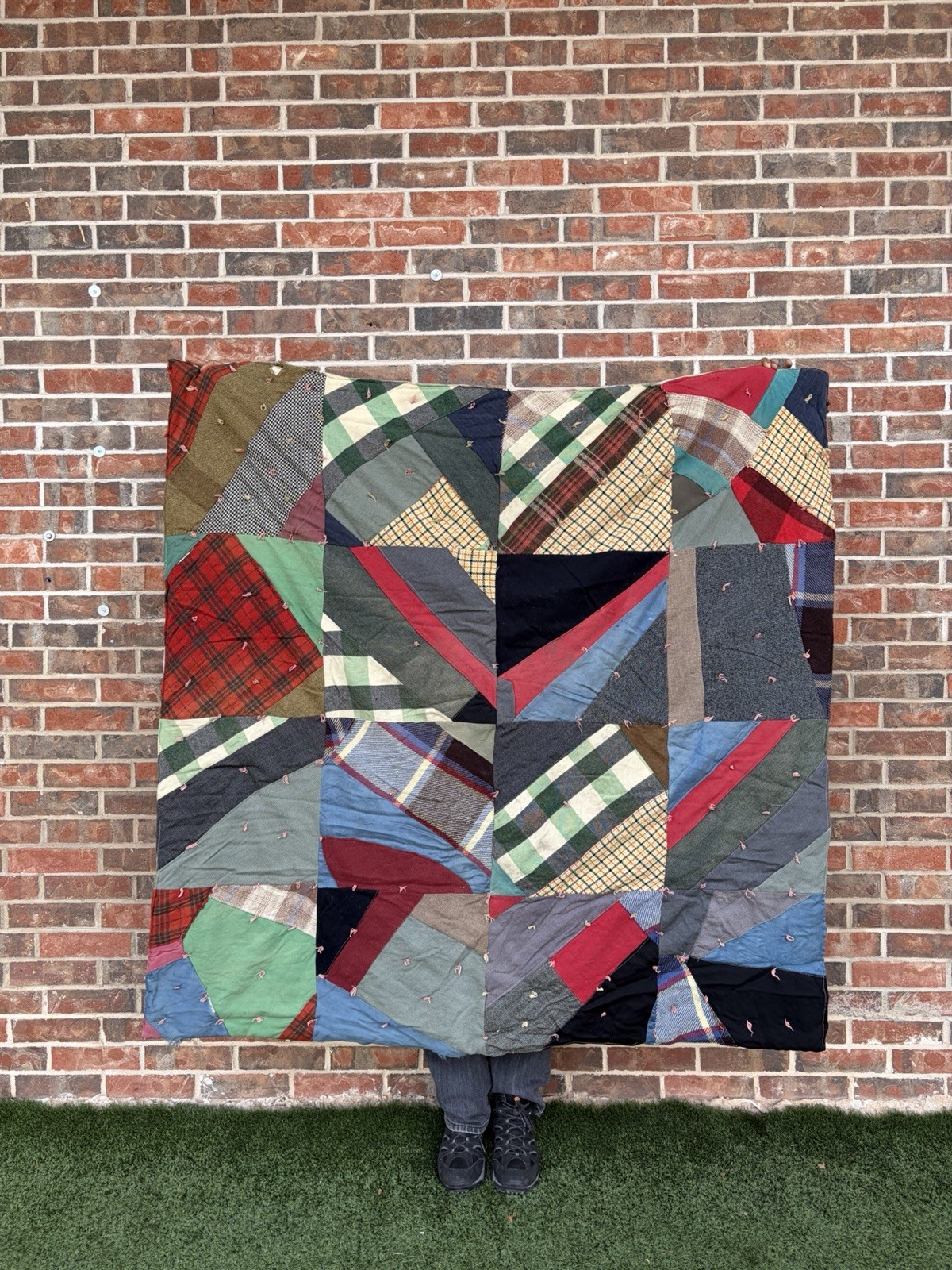 Vintage 100-Year-Old Wool Crazy Antique Quilt ~Vibrant Colors