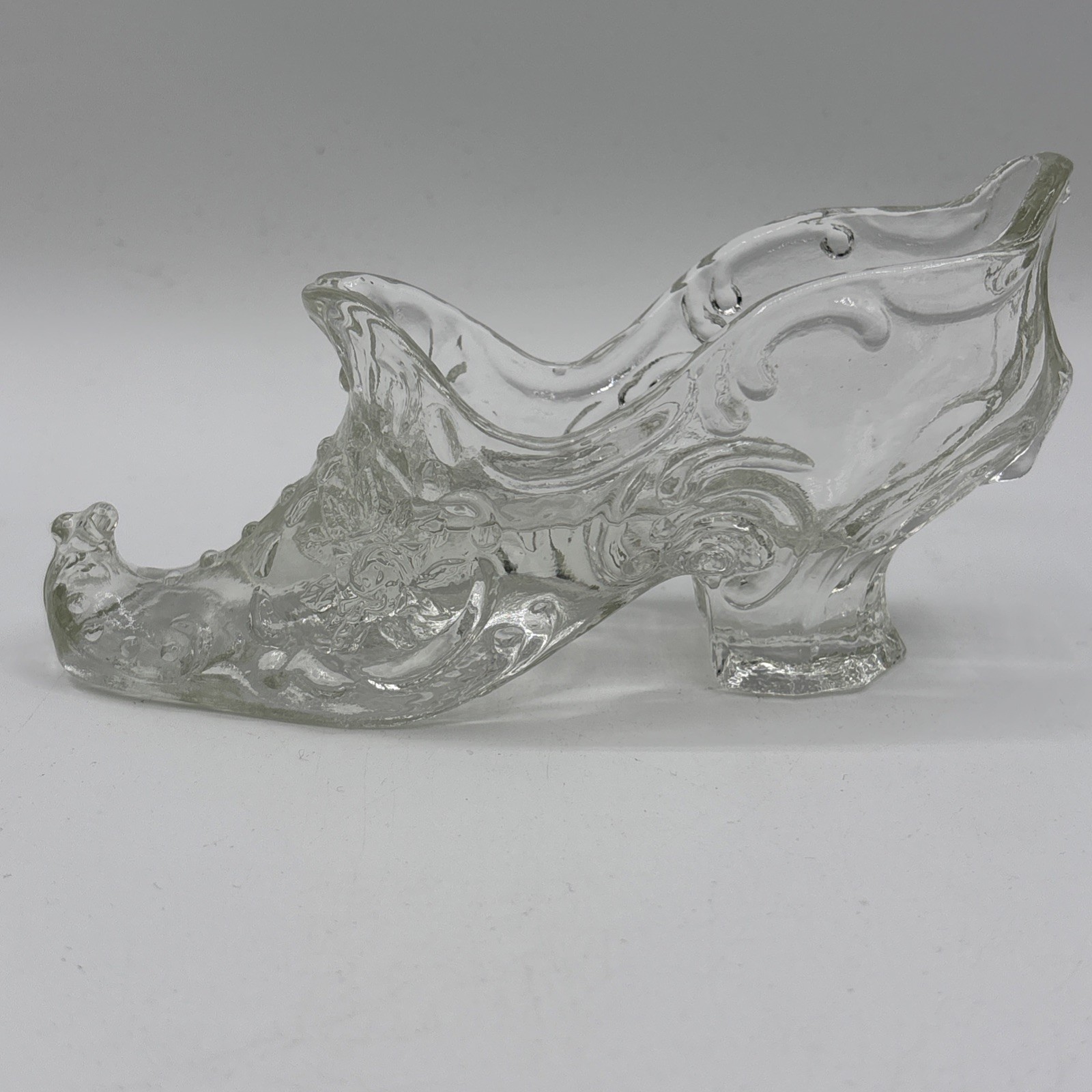 Mosser Glass Co, Crystal Glass Rose Slipper 5”3/4  x 3” Made In USA