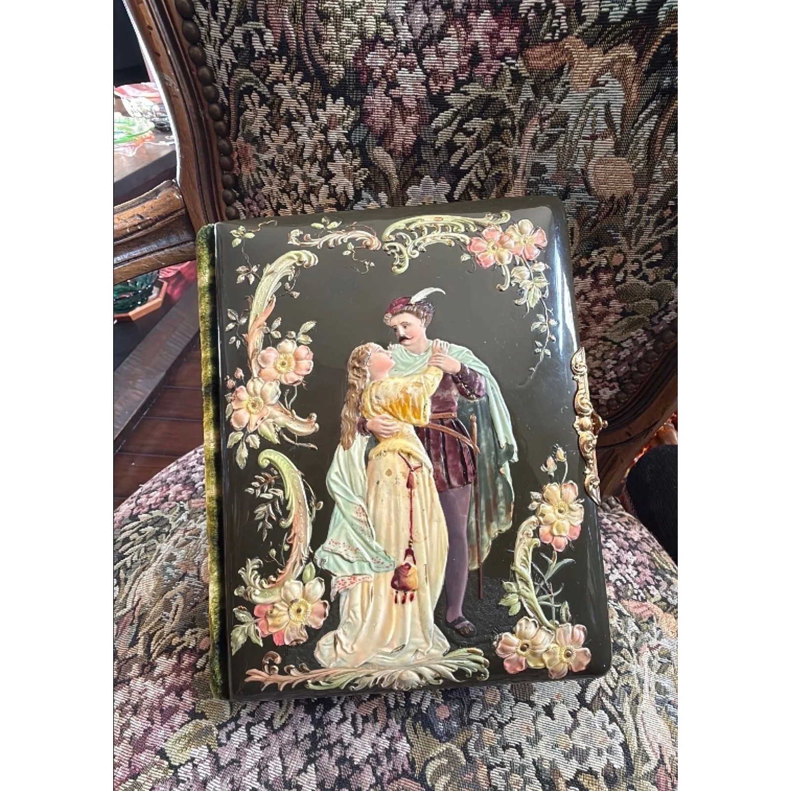 Antique Victorian Celluloid Velvet Photo Album Courting Couple C 1890s Rare Antique Victorian Celluloid Velvet Photo Album Courting Couple C 1890s Rare