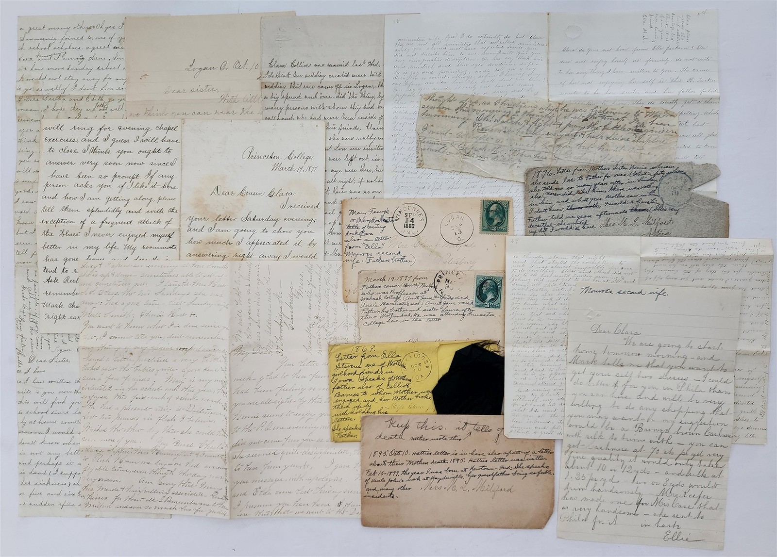 1870s antique HANDWRITTEN LETTERS crawfordsville in CLARA TENNEY MILFORD archive