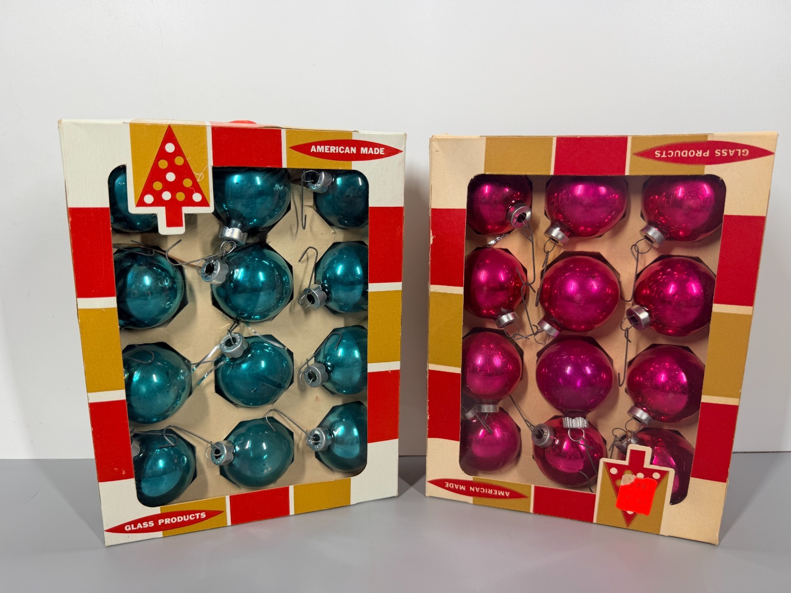 Vintage Coby Blue Pink Ombre Glass Ball Ornaments Two (2) Dozen W/Original Boxes