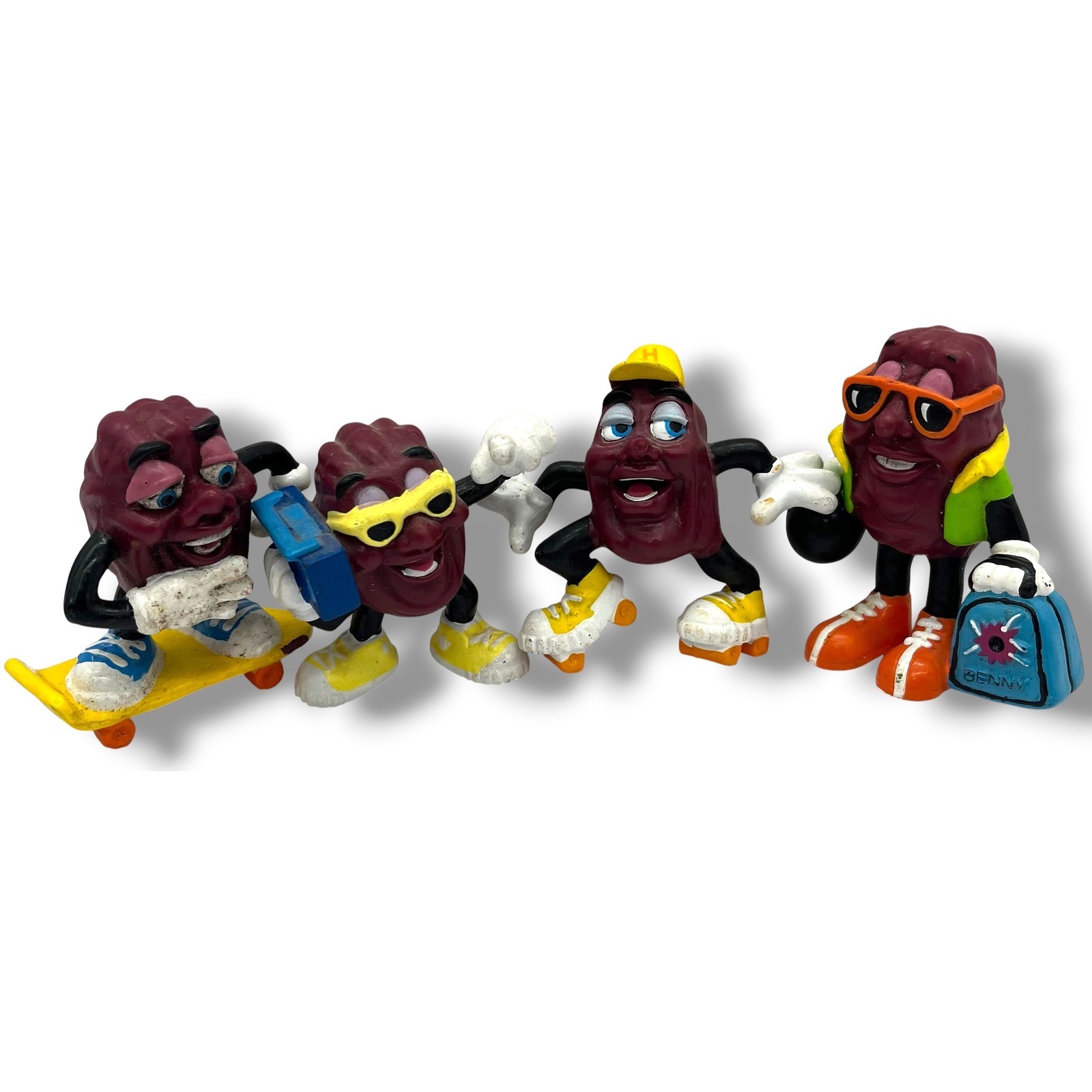 Vintage 1988 California Raisins Figures Set of 4 Applause PVC Toys Skateboarder