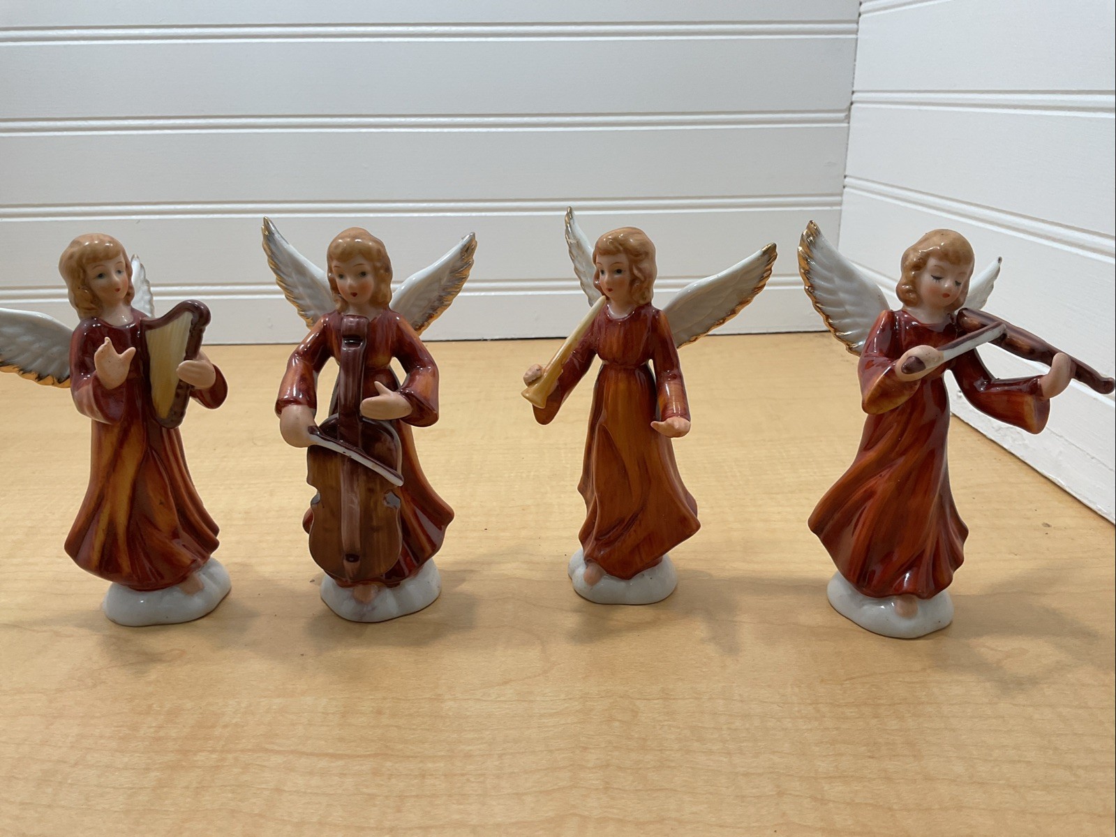 Vtg 1986 Geo Z Lefton Porcelain Orchestra Angel Figurines Set of 4 No Og Box