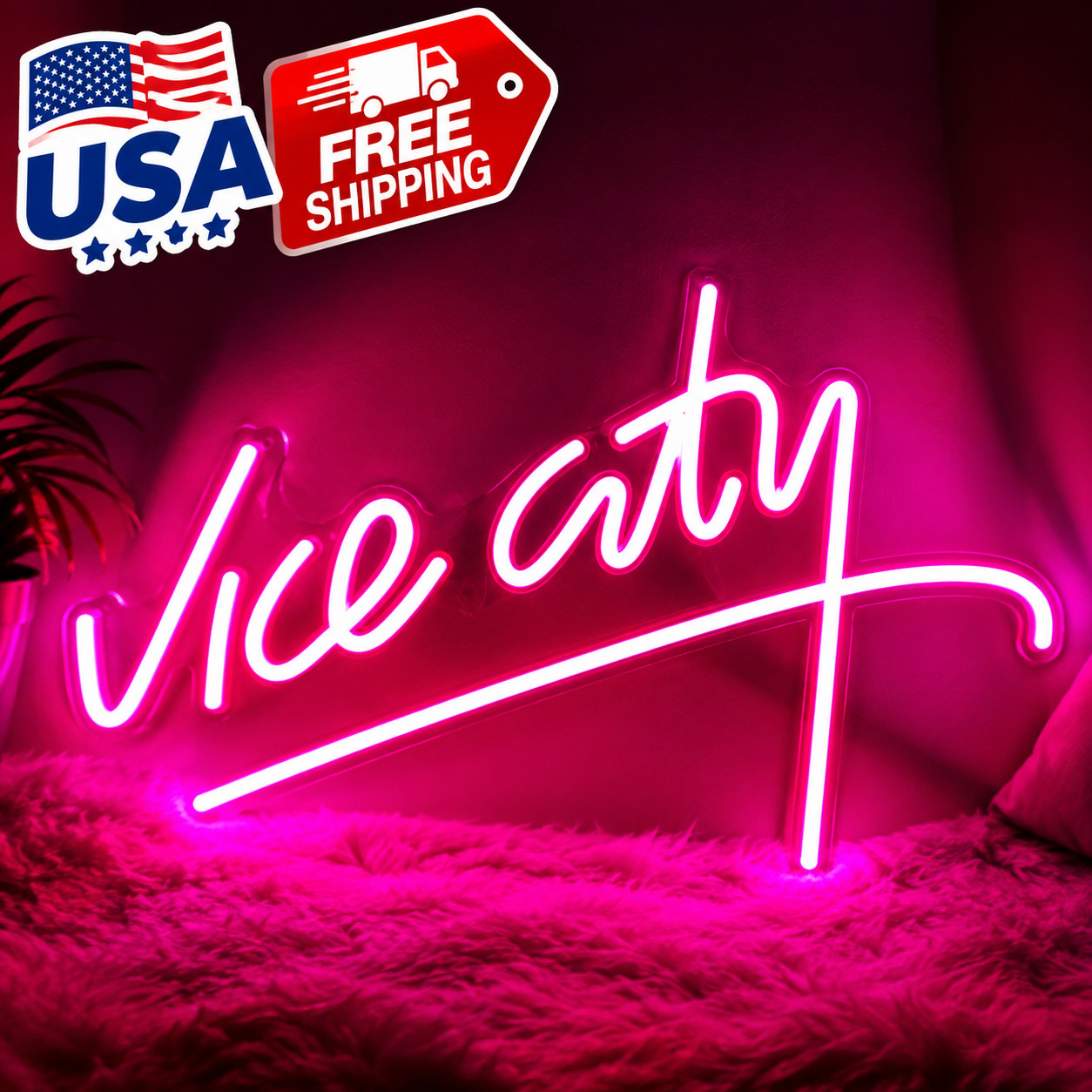 Vice City Neon Sign Handwritten letters for Wall Decor USB LED Neon Light Sign 