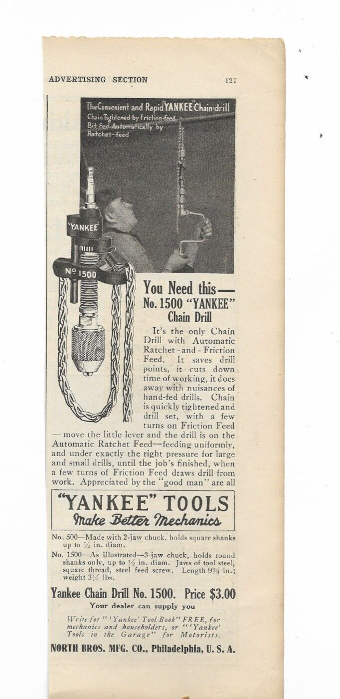 NORTH BROS. MFG. CO. YANKEE TOOLS MAKE BETTER MECHANICS NO. 1500 CHAIN DRILL .4