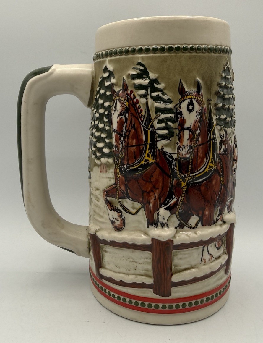 Vintage Budweiser Holiday Beer Stein Clydesdales Anheuser Busch Limited Edition