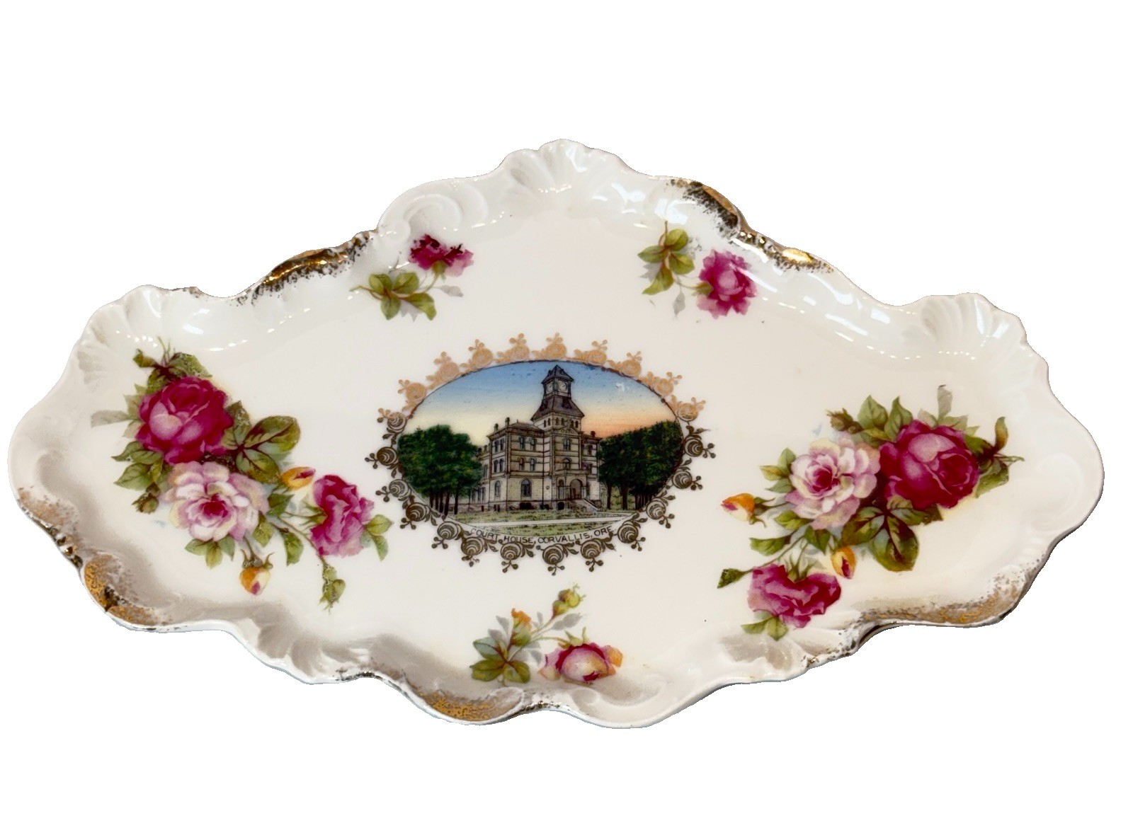 CORVALLIS OREGON ORE Antique COURT HOUSE Souvenir PAINTED TRINKET DISH PLATE CORVALLIS OREGON ORE Antique COURT HOUSE Souvenir PAINTED TRINKET DISH PLATE