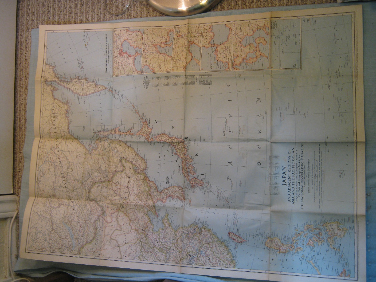 VINTAGE JAPAN AND ADJACENT REGIONS OF ASIA MAP National Geographic April 1944