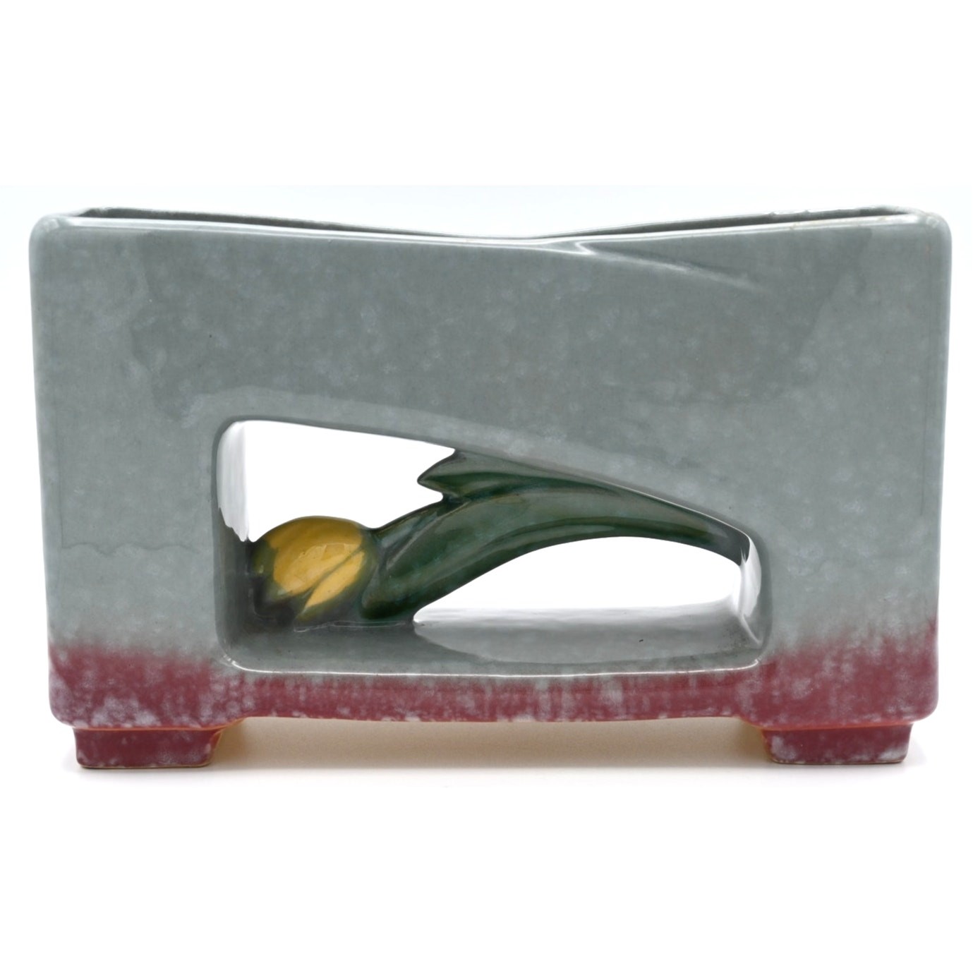 Roseville Pottery Freesia 393-10 Window Box Planter Green and Yellow Vintage