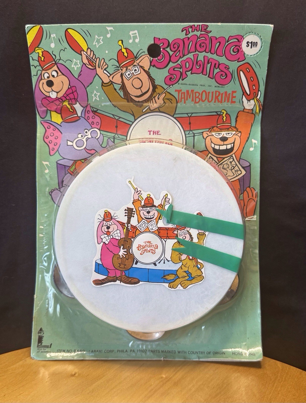1973 Banana Splits 🔥 TAMBOURINE ~ Sealed On Card 🔥 Larami Corp  NEW OLD STOCK