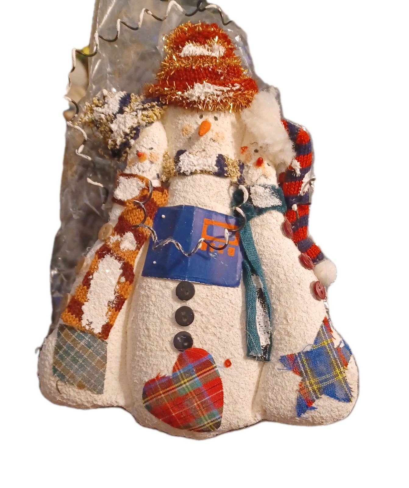 Christmas Unique Snowman Rustic Handmade Handcrafted Stiffened Fabric 8in 1/2”