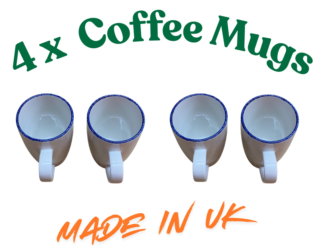 (4) New Steelite International Coffee White/Blue Rim Mug Ceramic - From England