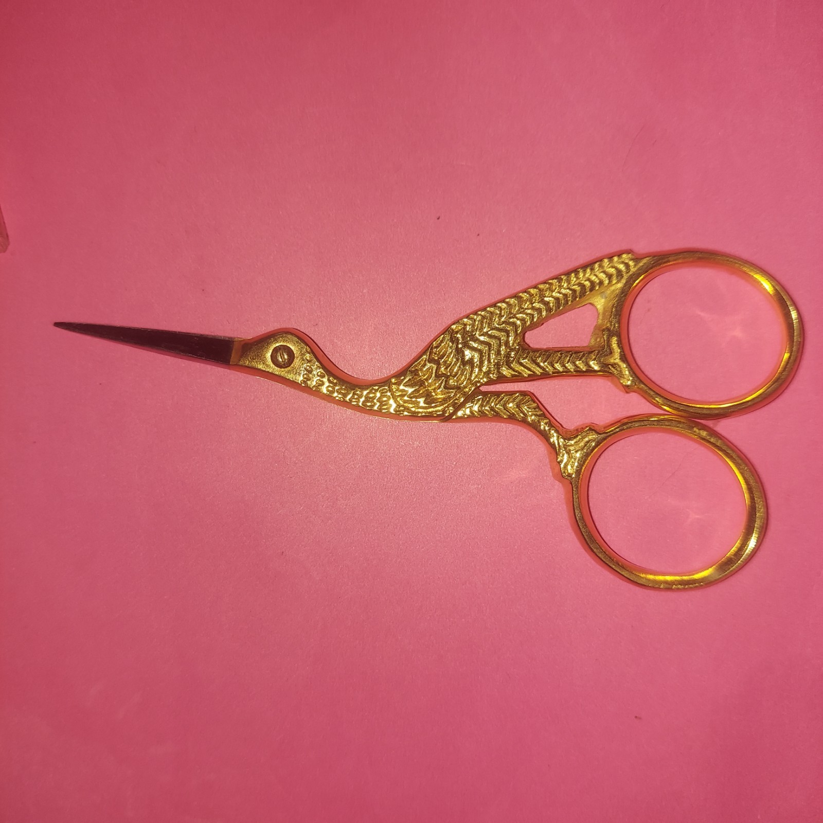 Vintage Embroidery Scissors  Stork Crane Sewing 3.5” Marked PAKISTAN Gold Tone