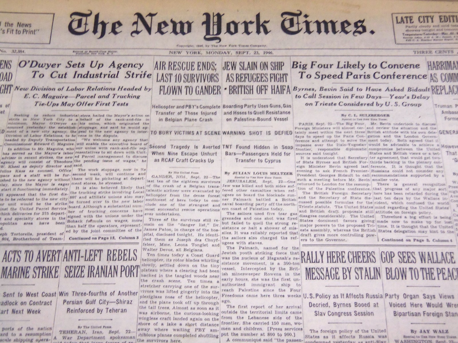 1946 SEPTEMBER 23 NEW YORK TIMES - REFUGEES FIGHT ON PALMACH - NT 3187