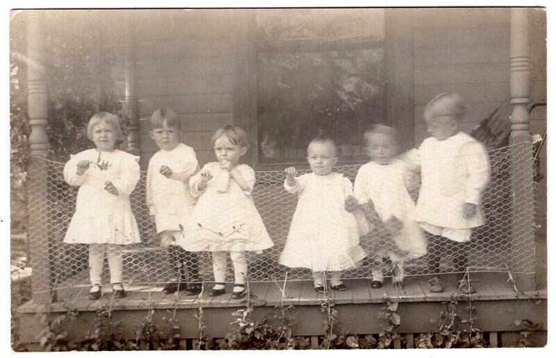 c 1910 Six ADORABLE Little Children on Porch Antique Vintage Photo Postcard RPPC
