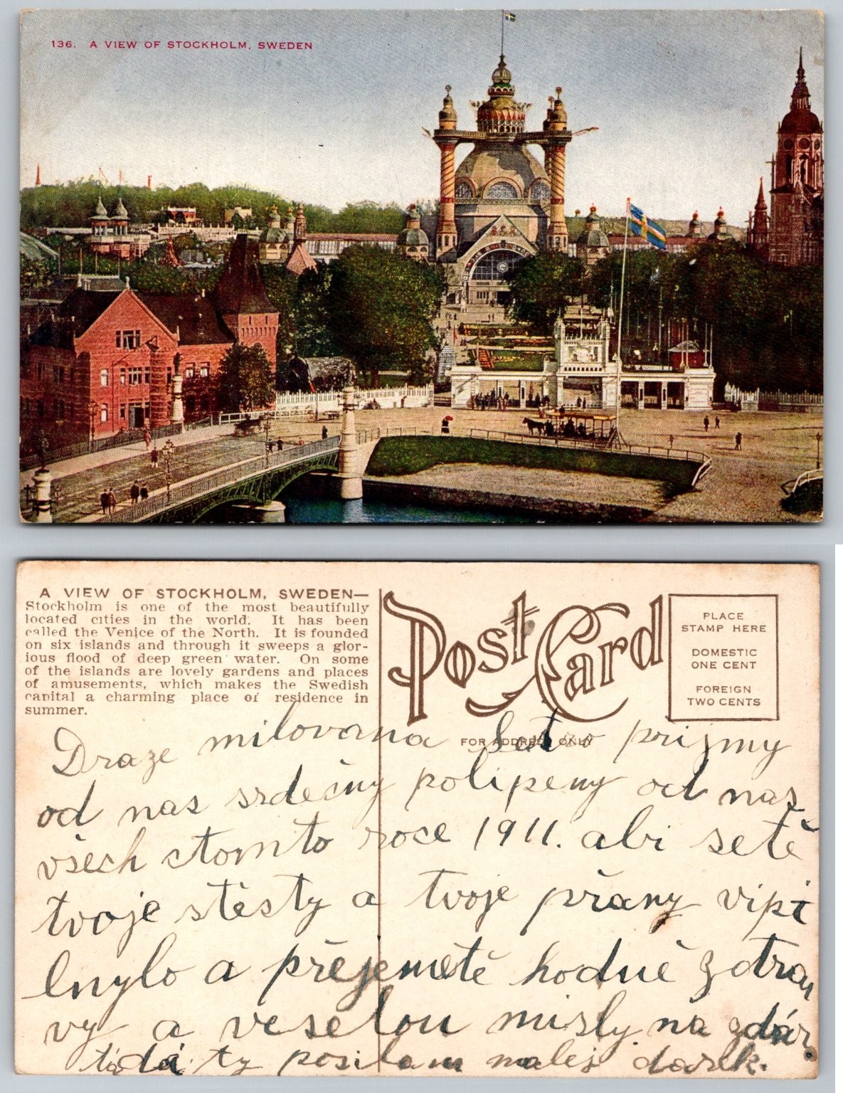 1911 Old Stockholm Sweden Panoramic View Cityscape Postcard Bridge & Buildings 1911 Old Stockholm Sweden Panoramic View Cityscape Postcard Bridge & Buildings