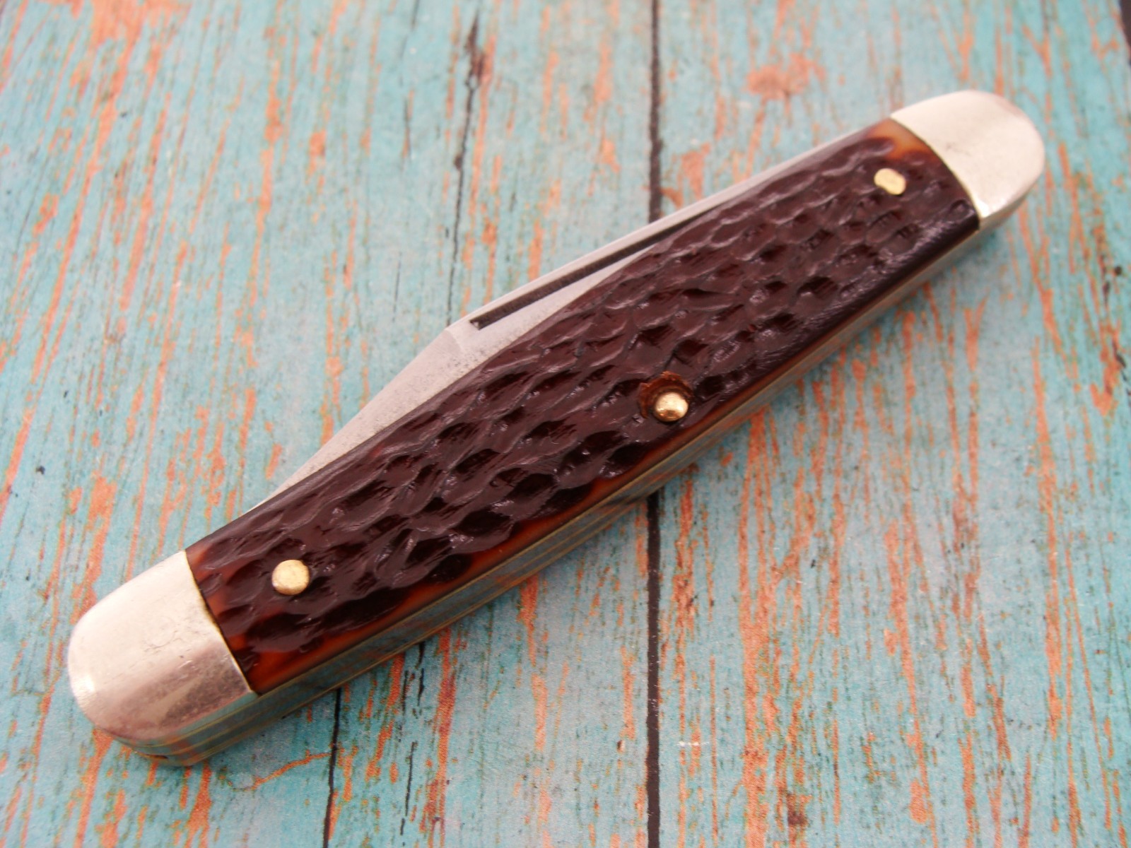 VINTAGE KUTMASTER USA JIGGED DELRIN PREMIUM STOCKMAN POCKET KNIFE JACK KNIVES VG