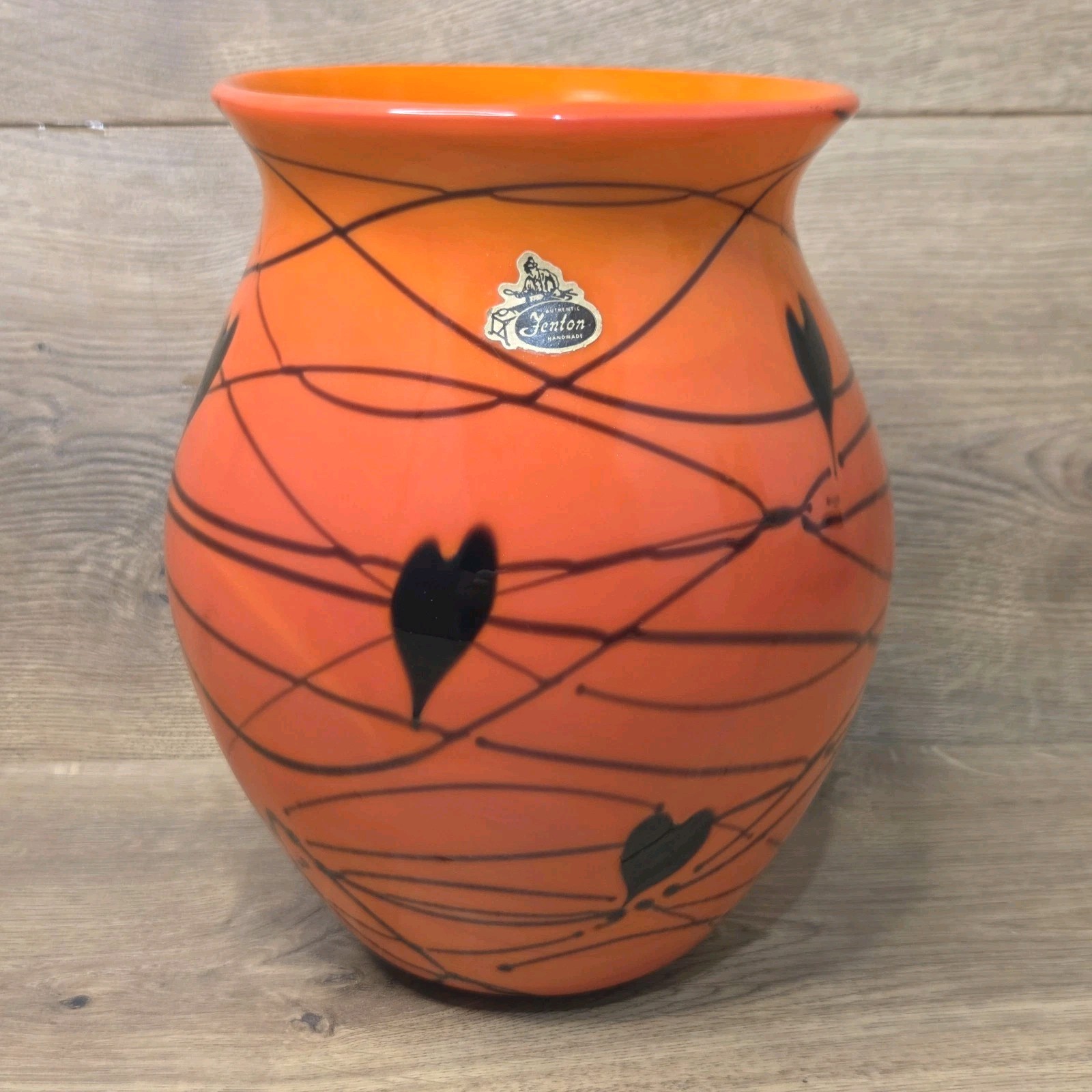 Fenton Bittersweet Orange Hanging Hearts Vase Robert Barber 458/750