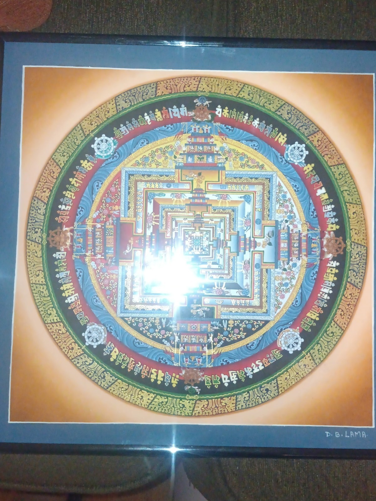 Framed Buddhist Mandala Wall Art Print Poster Signed D. Lama