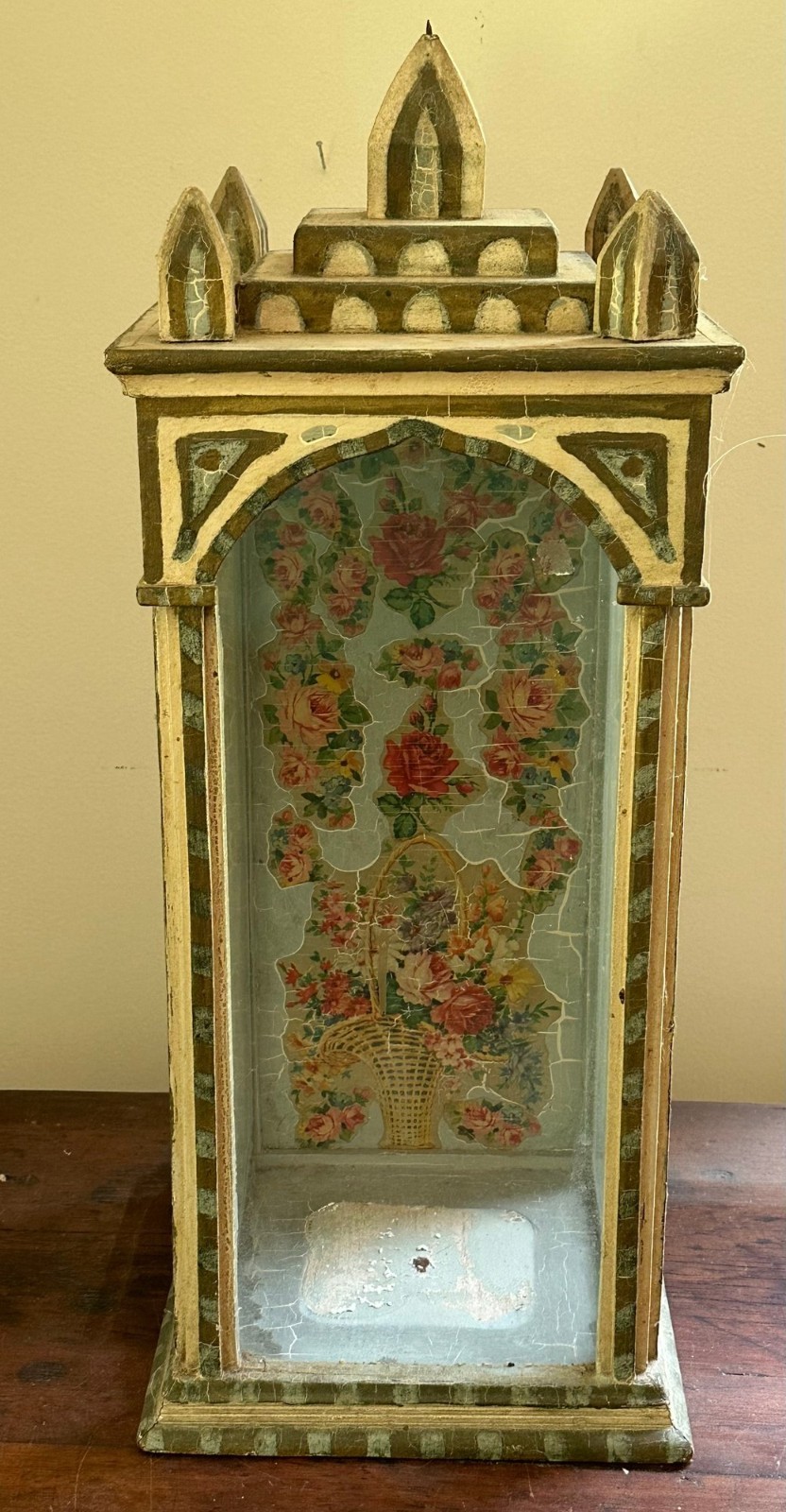 Ornate Gothic Antique Wooden Glass panels Display Case Tabernacle 23.5\