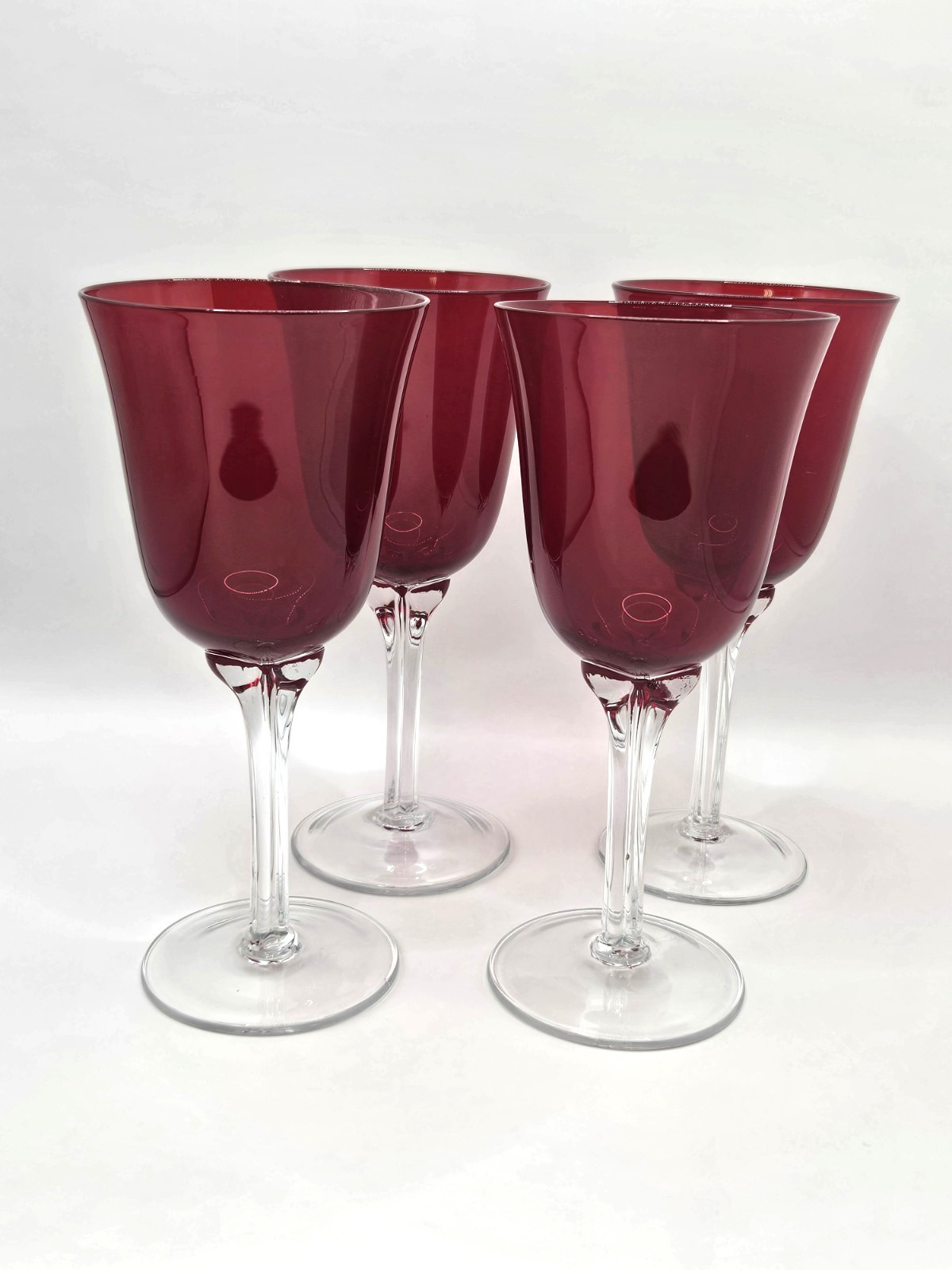 Ruby Red - Tulip Style Stem - Wine Glass Goblet - Art Glass - 7