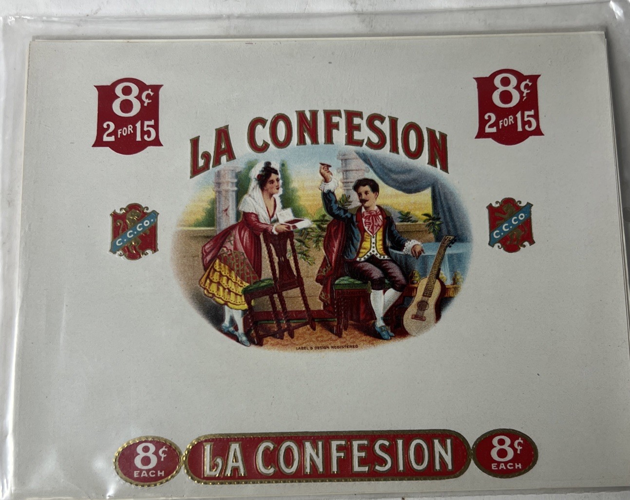 Sealed La Confesion High Grade Inner Cigar Box Label 8 Cents