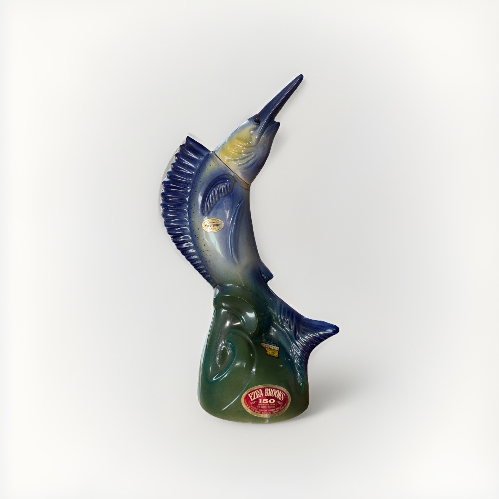 Vintage 1970 Ezra Brooks THE SAILFISH Whiskey Bottle Iridescent Glaze - Repaired Vintage 1970 Ezra Brooks THE SAILFISH Whiskey Bottle Iridescent Glaze - Repaired