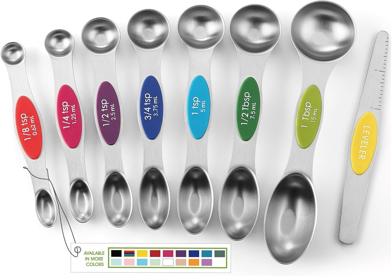 Spring Chef Stainless Steel Magnetic Measuring Spoons Set of 8 Multicolor