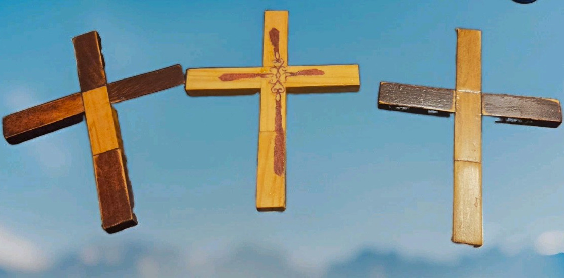 3-Handmade Wooden Magnetic Christian Crosses . 5 3/4 L X 4 1/2 W