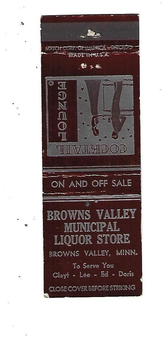 Browns Valley Municipal Liquor Store   Matchcover    Browns Valley, MINN.