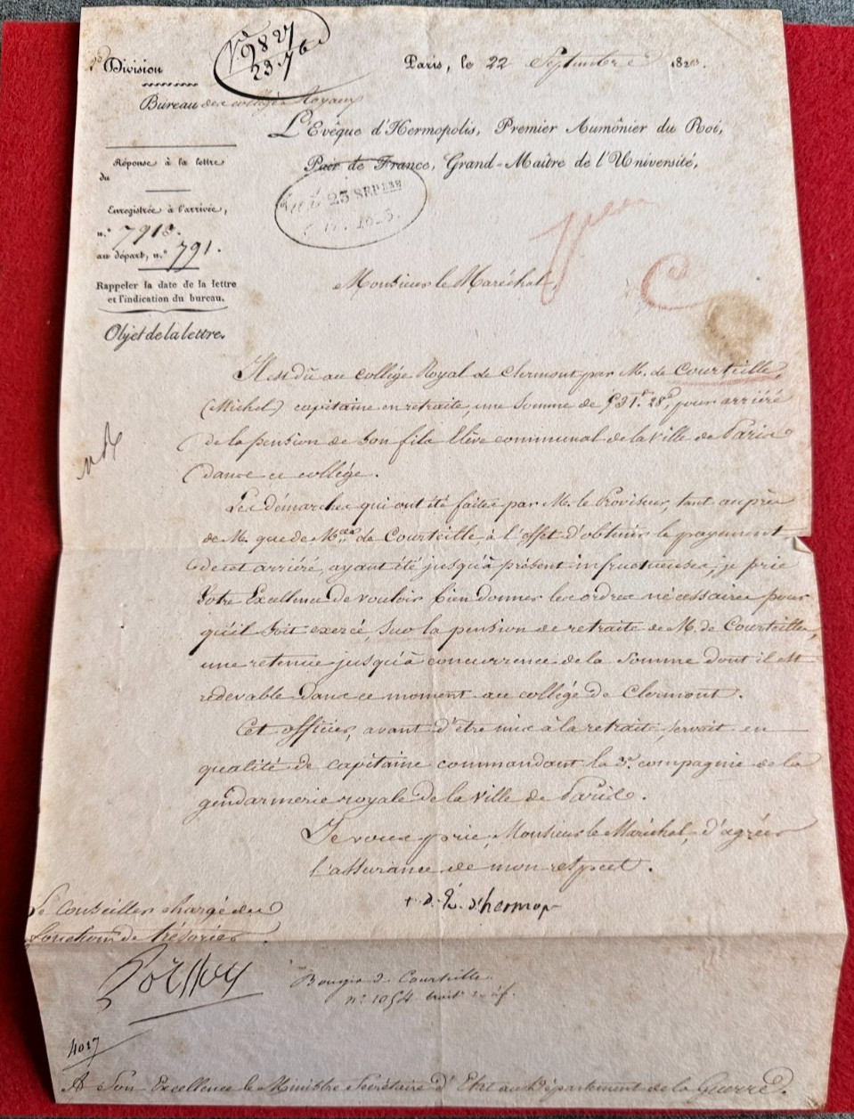 CB94-DENIS FRAYSSINOUS-LETTER-GRAND-MASTER UNIVERSITY - COLLÈGE CLERMONT -1828